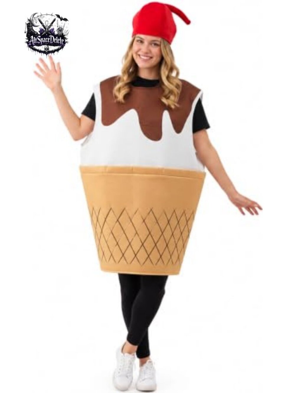 Ice Cream Sundae Adult Costume Set Waffle Cone Hat & Tunic Halloween